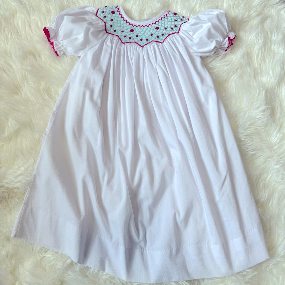 Smocked dress - size 3 and 6 - turquoise and pink